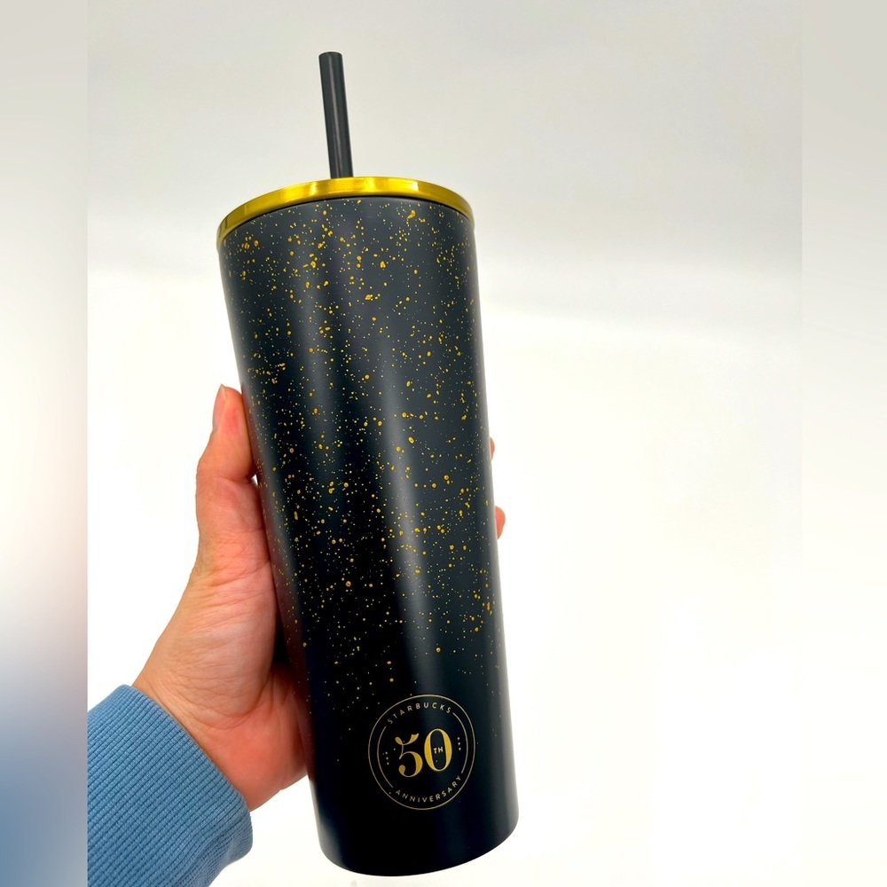 New Starbucks Stainless Steel Europe 50th Anniversary Cold Cup Tumblr Black 16oz - Picture 1 of 6
